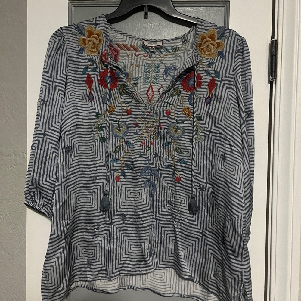 Johnny Was Workshop Taryn Flowy Tassel Blouse